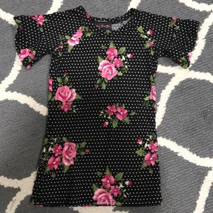 2T short-sleeve flower dress black,white,pink